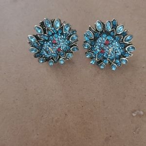 HEIDI DAUS LION HEAD EARRINGS NEW TURQ PIERCED